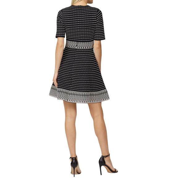 Shoshanna Mesa Dress Stretch Knit Embroidered Fit and Flare Black Pink Size XS - Picture 3 of 9